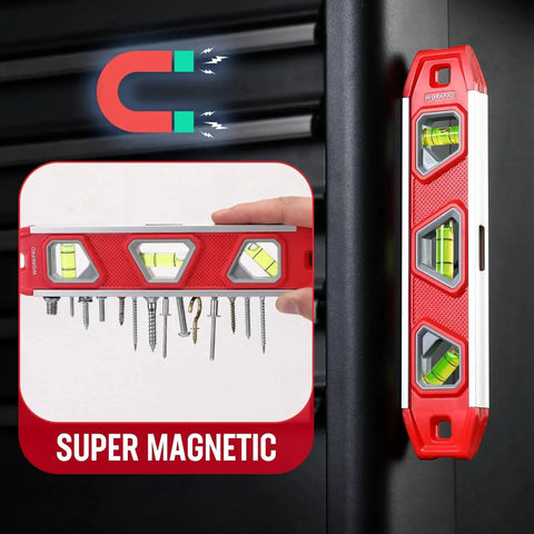 9 Inch Magnetic Torpedo Level With Overhead Viewing Window And 3 Bubbles For 45 Degree 90 Degree 180 Degree Readings Compact Shock Resistant V Groove Design