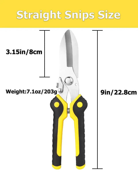 9 Inch Aviation Tin Snips Heavy Duty Metal Cutter With Straight Cut Stainless Steel Blades 3Cr13 and Easy Grip Handle dimensions