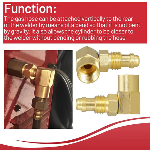 Beefy 90 Degree Brass Argon Gas Adapter for TIG and MIG Welders CGA 032 Nut Nip to body elbow fitting installation view