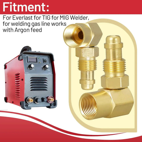 Beefy 90 Degree Brass Argon Gas Adapter For TIG And MIG Welders CGA 032 Nut Nip To Body Elbow Fitting with Everlast Welder