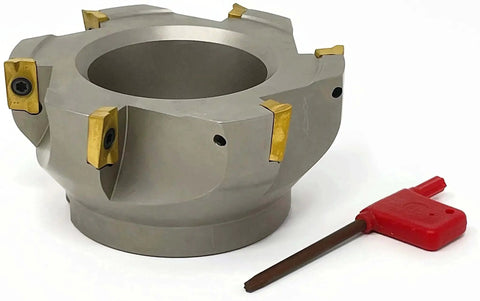 4 Inch 90 Degree Indexable Face Mill With R8 Arbor Six Pro Grade APKT1604 Inserts Included Pre Installed For Steel And Metalworking
