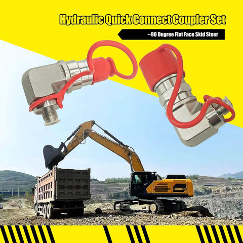 90 Degree Flat Face Hydraulic Quick Connect Coupler Set For Skid Steer With Three Eighths JIC Male Thread And Dust Cap