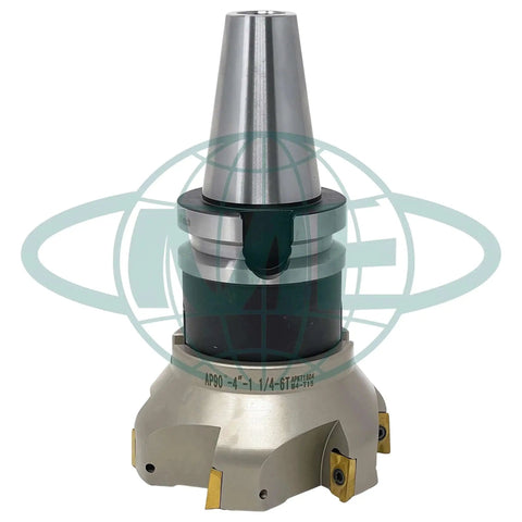 Beefy 4 Inch 90 Degree Indexable Face Mill With BT40 Arbor APKT1604 Inserts Included 6 Flutes Heavy Duty CNC Milling Cutter For Steel Aluminum And More Delivers Fast Clean Pockets And Precise Finishes front view.