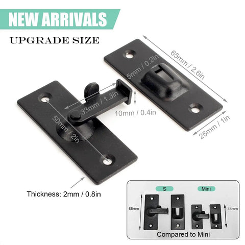 90 Degree Door Latch For Sliding Doors And Screen Doors Upgraded Size 46 X 25 X 65mm Pocket Door Lock shown with measurements