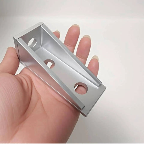 90 Degree Gusseted Fitting For 1 5 Eighths Inch Strut Channel With 3 Hole Heavy Duty Steel Right Angle Brackets For Half Inch Bolts Five Point Seven Millimeter Thick Pack Of 8, held in hand