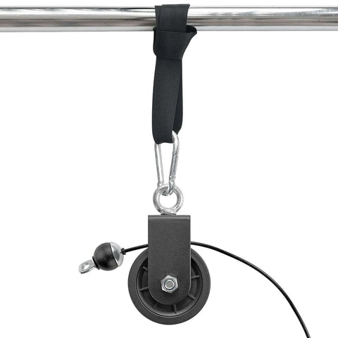 90mm Pulley Wheel for Cable Machines Silent Bearing Home Gym Equipment attached to metal bar with cable and hook