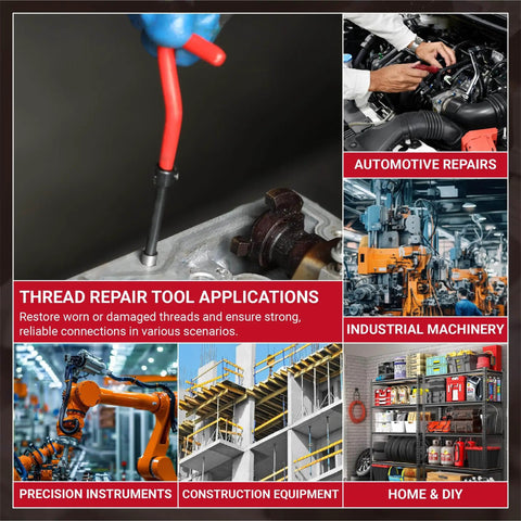 Thread repair tool applications in automotive, industrial machinery, precision instruments, construction equipment, home & DIY.