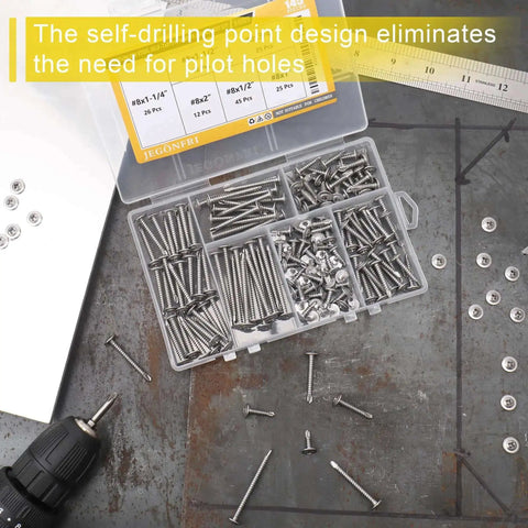 Heavy Duty Sheet Metal Screws Assortment Kit With Self Tapping And Self Drilling in organizer box, 410 stainless steel