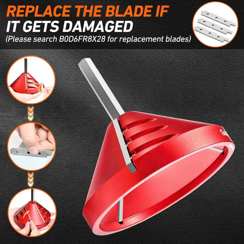 Red 2 In 1 Inner Outer PVC Deburring Tool Chamfer Reamer For Pipe Edges, Pro Grade Plumbing Tool with images of replaceable blades.