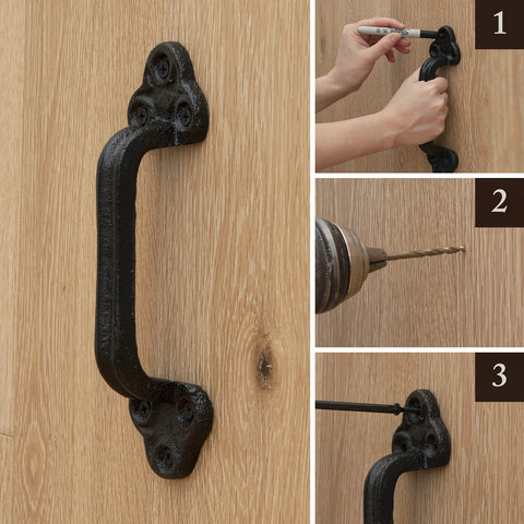 Beefy Heavy Duty Barn Door Handles Set Of 2 Black Rustic Cast Iron Gate Handles For Farmhouse Decor Sliding Doors With Hardware Large 9 Inch Indoor And Outdoor Use Pre Drilled Holes installed demonstration