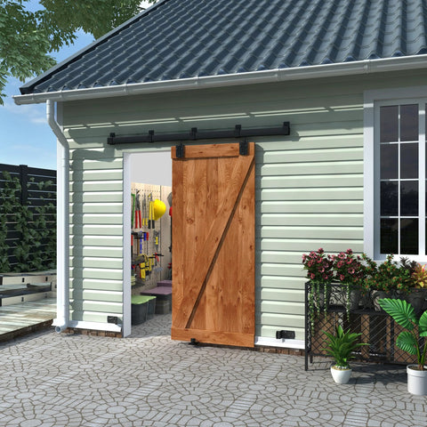 Exterior Sliding Barn Door Hardware Track Kit With 96 Inch Black Track, Heavy Duty 500 Lb Capacity, Weatherproof Wall Mount System For Outdoor Use, Includes Five Brackets, Door Not Included