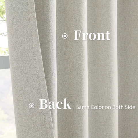 100 Percent Blackout Linen Curtains in Greyish Beige, 50x126 inches, front and back view showing same color on both sides