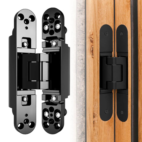 Sleek Hidden Door Hinges Pair 180 Degree Swing Zinc Alloy Concealed Hinge Kit For Solid Doors 176 Lb Load Rating 3 Dim Adjustable Invisible