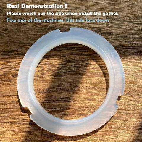 Replacement Silicone Group Head Gasket For 58mm Espresso Machines That Keeps Your Shots On Point Fits Barista Max Sunbeam Barsetto Donlim And More BPA Free Heat Resistant Durable Seal Ring For Espresso Portafilter 3 Tip Ears gasket laid on wooden surface close-up view