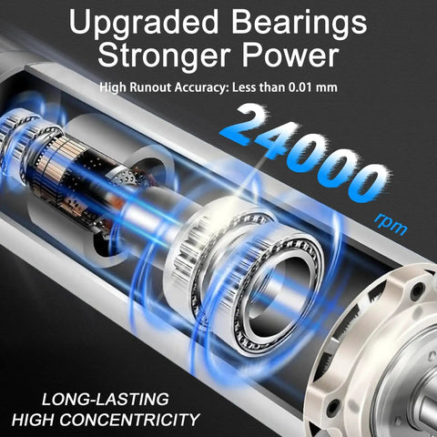 Cutaway view of 2.2KW 110V Air Cooled Spindle Motor Kit With ER20 Collet 24000 RPM VFD Inverter showing upgraded bearings