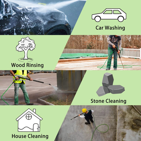 PWACCS pressure washer hose, 50 ft x 1/4 in, kink‑resistant, green hose for car, wood, stone and house cleaning.