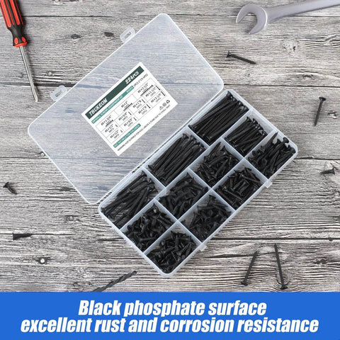Wood Screws Assortment Kit 224 Pieces High Hardness Phillips Drive Self Tapping Flat Head Coarse Thread Carbon Steel 8 Sizes in box
