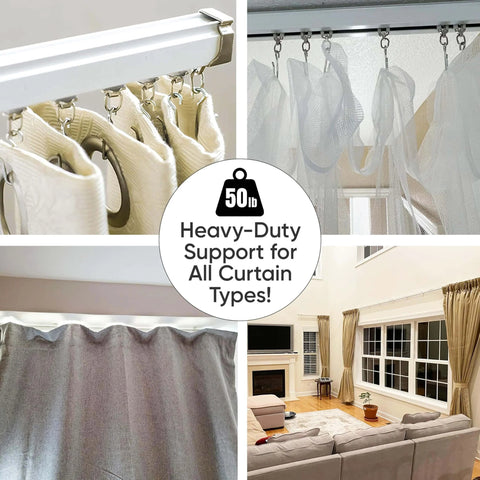 Heavy Duty Ceiling Curtain Track Set With Ceiling And Wall Mounts, No Fuss Setup, supports various curtain styles in living room