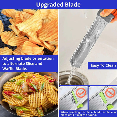 24 In 1 Mandoline Slicer With Waffle Fry Cutter Blade For Fast Veggie Prep, Adjustable Thickness, blade close-up in sink