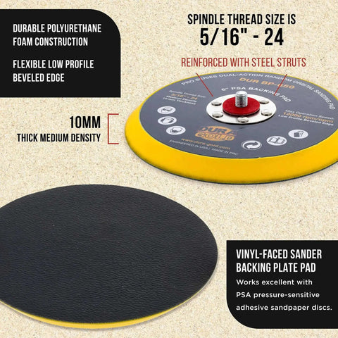 Pro Series 6 Inch PSA DA Sander Backing Plate Pad with Flexible Low Profile Edge for Self Adhesive Sandpaper Discs