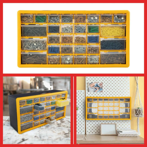 30 Drawer Plastic Small Parts Organizer Yellow Desktop Or Wall Storage For Hardware, Crafts, Garage Or Classroom Keep It Neat With Stackable Drawers And Clear Compartments