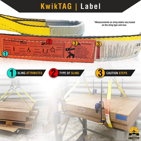 Mighty Sumo 1in x 8ft yellow poly web lifting sling with orange KwikTAG label for rigging/hoisting
