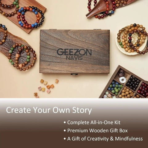 Wooden box and beads from Bracelet Making Kit With 296 Beads, 10mm Natural Wooden Beads With Letters And Stone Beads, 16 Colors