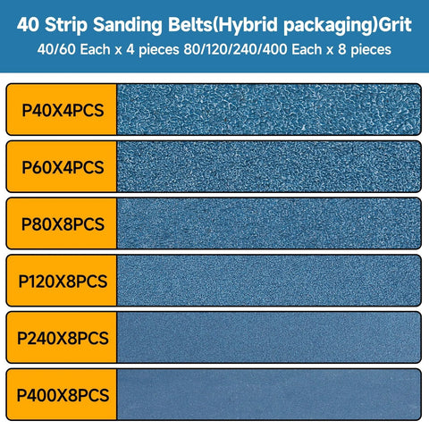 Heavy Duty Zirconia Sanding Belts Set For Belt Sander Half Inch By Eighteen Inch 6 Grits 40 60 80 120 180 240 Long Lasting Blue Zirconia Belts For Rust Removal Wood And Metal Finishing Shineboc, showing sanding belt grits P40 to P400 in blue.