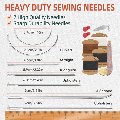 Upholstery Repair Kit With Extra Strong Waxed Thread Four Rolls In Three Colors And Heavy Duty Hand Needles Seven Pieces For Leather