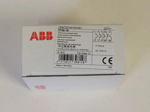 Packaging of TF42-16 13 To 16 Amp IEC Overload Relay For AF Series Contactors showing product label and specifications.