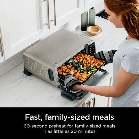 Person using Digital Air Fry Pro Countertop Oven With Extended Height And XL Capacity For Big Meals, 8 In 1 Versatility