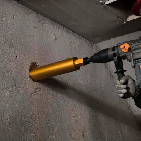 Heavy Duty Wet Core Drill Bit For Concrete And Masonry, Five And A Half Inch Diameter, Sixteen Inch Drilling Depth in use