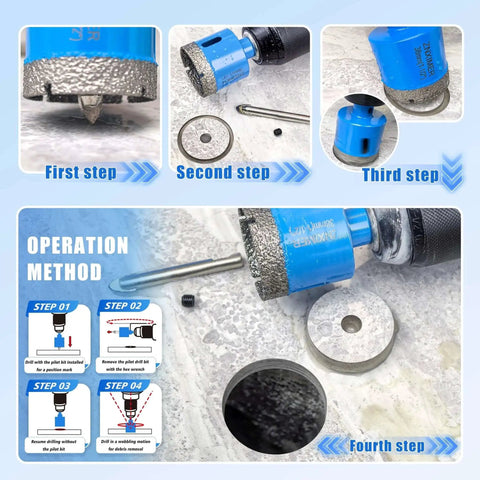 Pro Grade Diamond Hole Saw Kit With Pilot Bit For Tile Marble Granite Ceramic And Porcelain Includes 16 Piece Set From 6mm To 65mm Plus Diamond Chamfer And Milling Bits For DIY Renovations And Professional Tile Installations