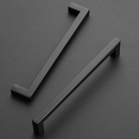 20 Pack 7-1/2 Inch Square Kitchen Cabinet Handles Matte Black Pulls For Cupboard And Drawer - top view on dark background