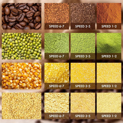 Grinding levels for coffee beans, green lentils, corn, and grains with All Metal Grain Mill Attachment For KitchenAid Stand Mixers Durable Flour Mill Grinder For Non Oily Dry Grains Like Corn Buckwheat Oats Millet And Coffee Beans Rust Resistant Accessory For Fresh Flour For Home Bakers.