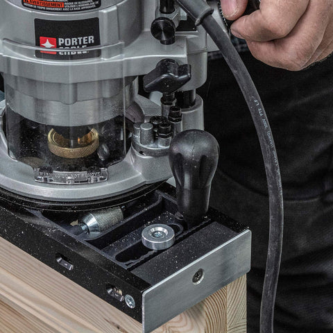 Close-up of a router jig setup for Butt Hinge Template Kit with Fully Adjustable Router Jig DIY Friendly And Handles All Hinge Sizes And Positions From 2 Feet 6 Inches To 9 Feet Quick Accurate Square Or Radius Hinge Routing For Wood Doors And Frames.