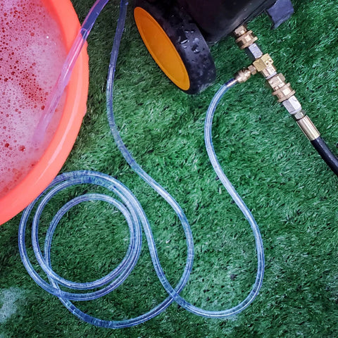 Pressure Washer Siphon Hose With Downstream Injector For Soap Dispenser, 10 Feet Suction Tubing Kit With 3 Filters visible on grass