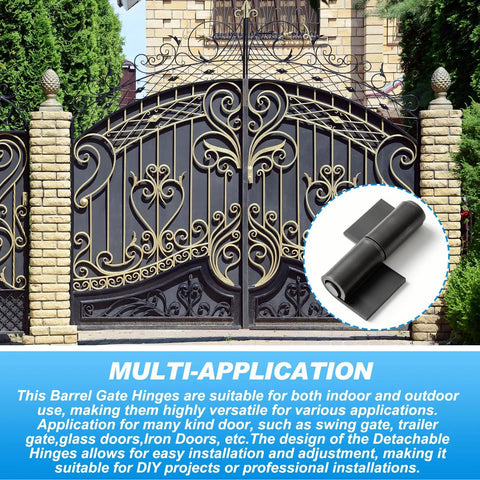 Four Pack Heavy Duty Weld On Gate Hinges Set Of 4 Barrel Style Steel Hinges With Detachable Pins shown on decorative gate