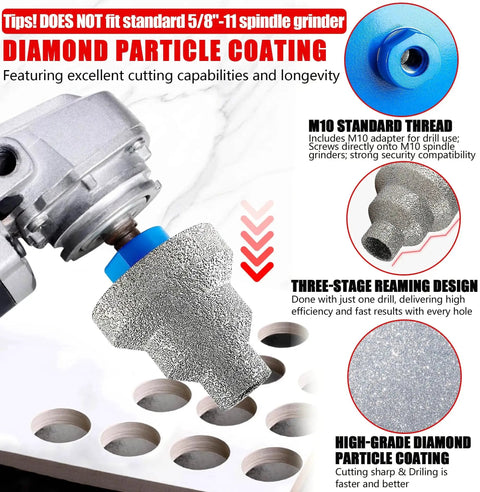 Three In One Diamond Core Drill Bit With M10 Adapter 20mm 35mm 50mm Step Drill For Ceramic Tile Marble Granite Concrete And Wood Hole Saw Kit With Bevel Chamfer Bits Ideal For Drilling Enlarge Holes And Chamfering Fits Half Inch Chuck
