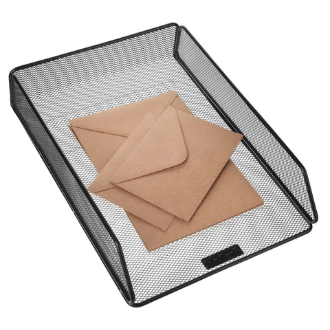 Mesh Desk Organizer With Single Tray For Letter And A4 Papers, File Holder, Sturdy Scratch Resistant Steel Wire, holds envelopes