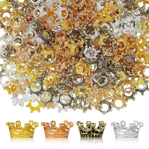 200 Piece Mini Crown Charms For Jewelry Making Colorful Gold And Silver Mixed Metals Large Hole Spacer Beads Bulk Pack