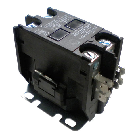 2 Pole 32 Amp Heavy Duty AC Contactor With 24 Volt Coil, UL Listed, features enclosed contacts and heavy lug terminals, black body