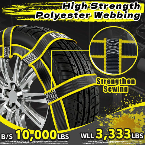 Reflective Tow Dolly Straps Two Pack Heavy Duty For Car Hauler Trailers 10000 Lbs Breaking Strength Cradles Tire