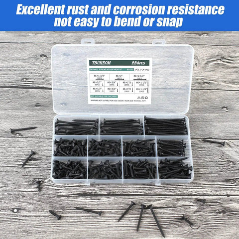 Wood Screws Assortment Kit 224 Pieces High Hardness Phillips Drive Self Tapping Flat Head Coarse Thread Carbon Steel