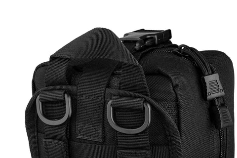 Close-up of black MOLLE pouch from Premium IFAK Trauma Kit Gear Up With A Fully Stocked MOLLE Pouch For Gunshot Bleeding And Major Wound Care