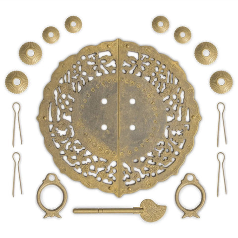 Flower Pot Cabinet Faceplate Set 5.52 Inches Square With Solid Brass Pull And Eight Radial Washers shown front view.