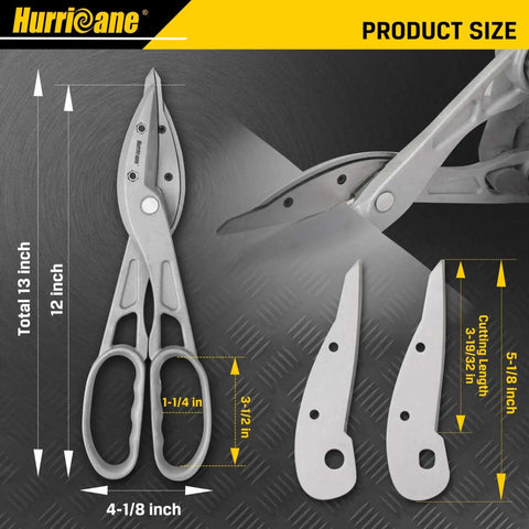 Lightweight Aluminum Tin Snips With Replaceable Blades For HVAC Sheet Metal And Vinyl Siding product dimensions and close-up