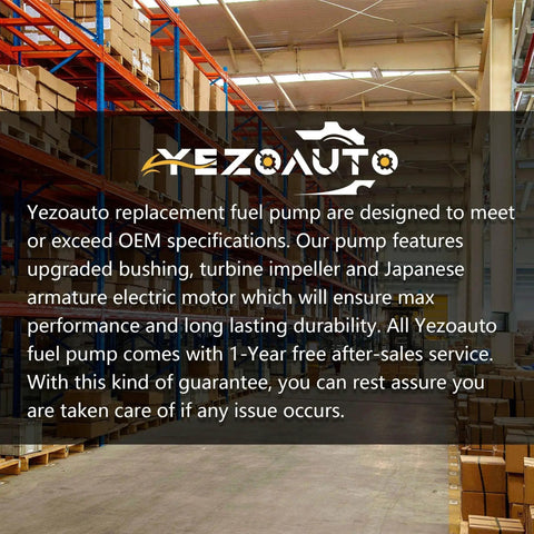 Warehouse with Yezoauto branding and product specifications overlay
