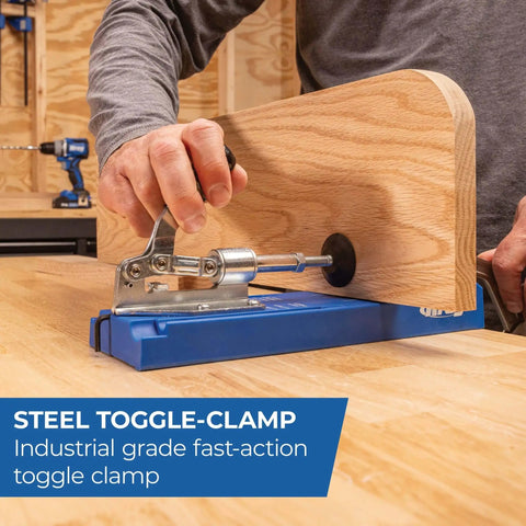 Person using K4 Pocket Hole Jig For Pros And DIYers With Adjustable Easy To Use Drill Guides That Deliver Strong Tight Joints In Wood