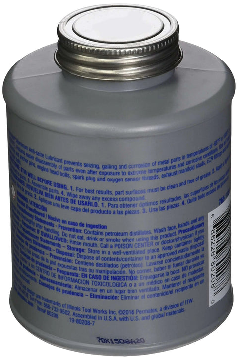 Back view of Anti Seize Lubricant With Brush Top Bottle 16 Oz Pack Of 12, aluminum copper and graphite blend, marine use